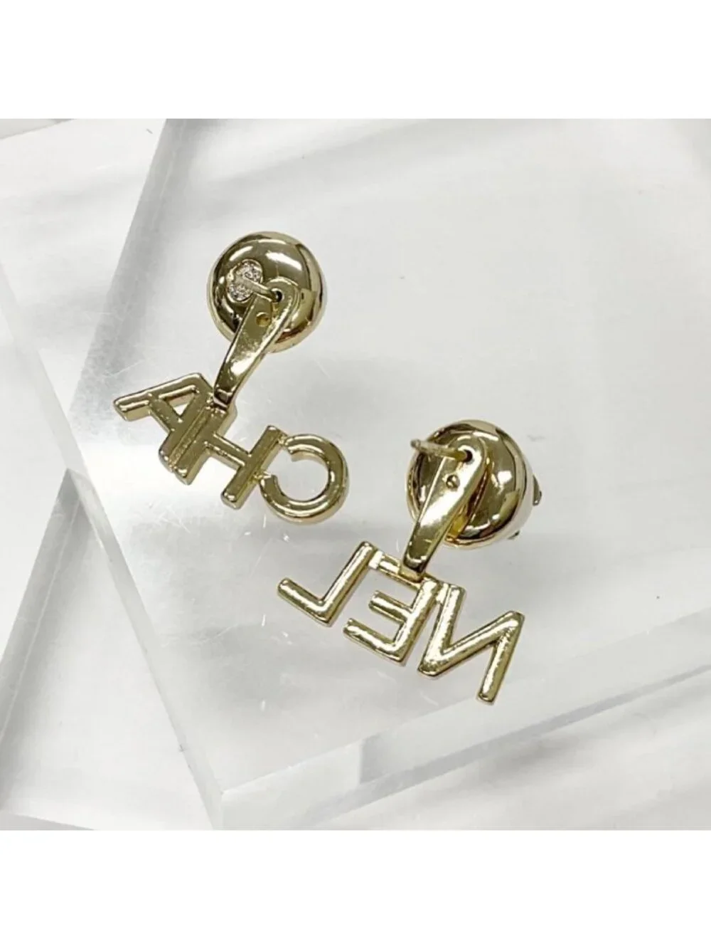 Chanel Earrings CC Logo Rhinestone Pearl Gold